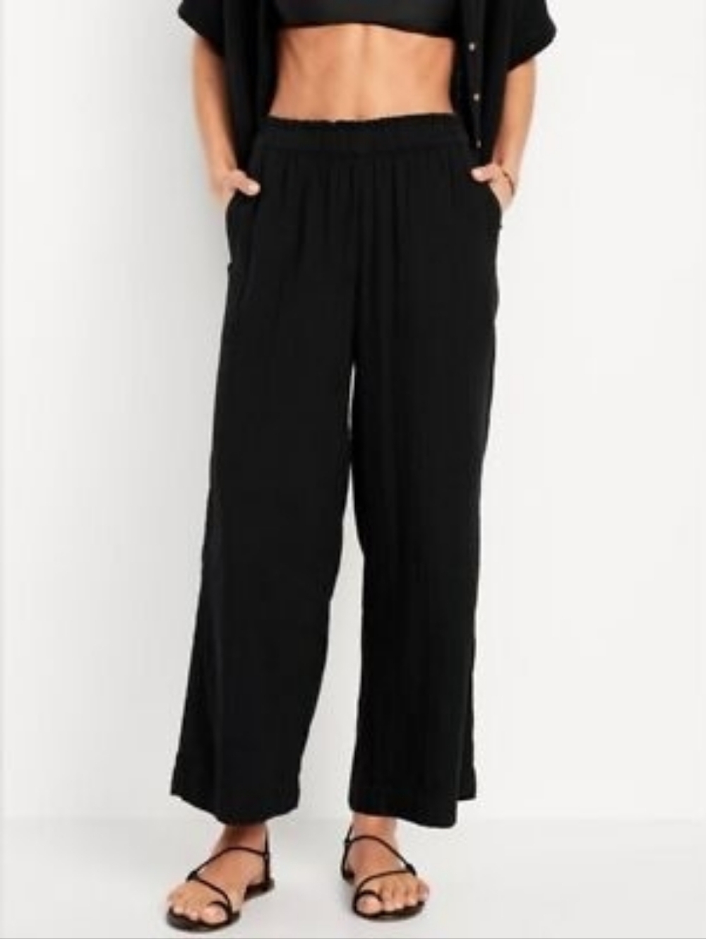 Black Wide-Leg Elastic Waist Pants